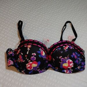NWT BLACK MULTI FLORAL LA SENZA PERFECTLY ME PUSH UP BRA 34B
